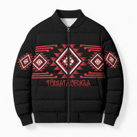 Aotearoa Atua Tumatauenga Personalised Bomber Puffer Jacket Maori God Of War Taniko Motifs LT14 Unisex Red - Polynesian Pride