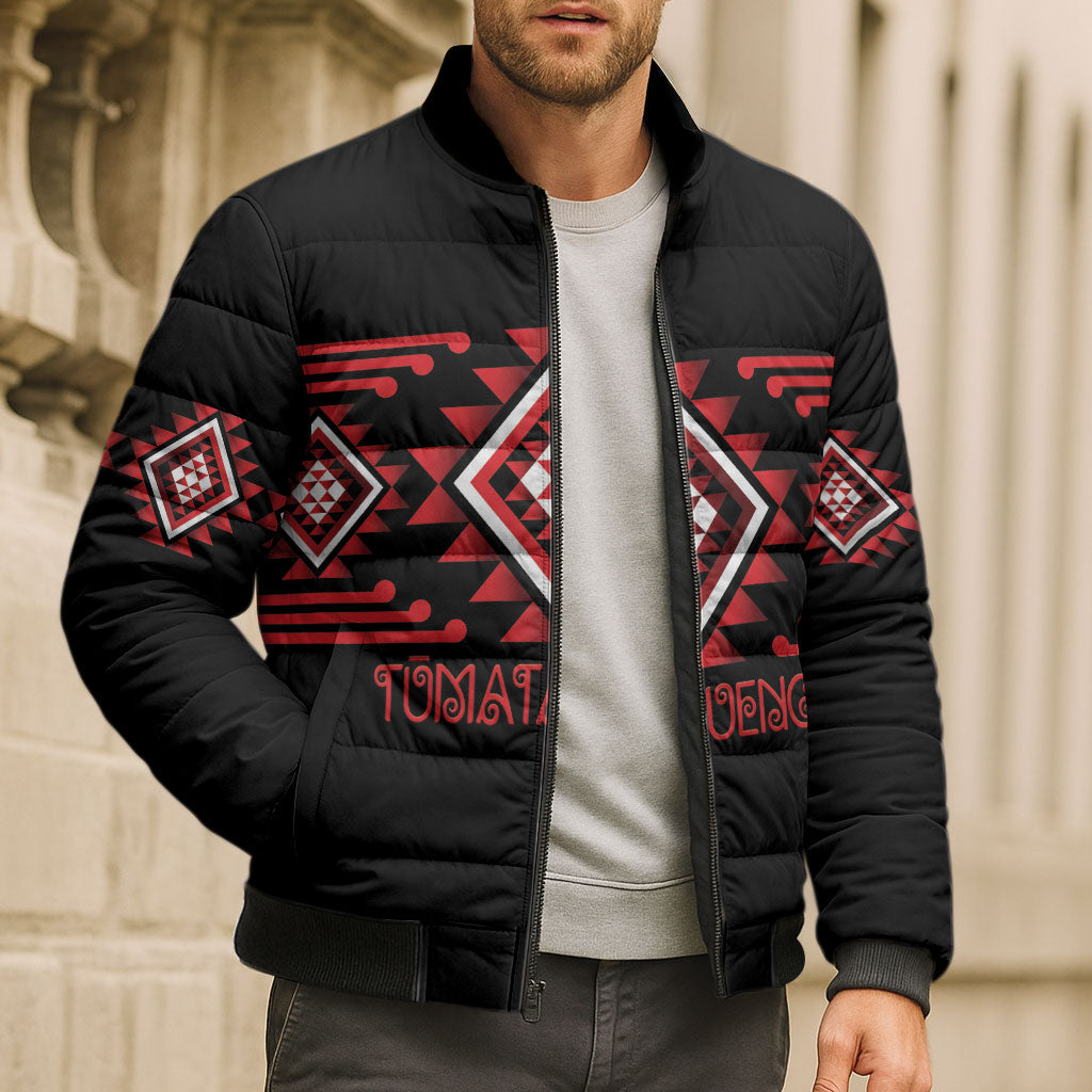 Aotearoa Atua Tumatauenga Personalised Bomber Puffer Jacket Maori God Of War Taniko Motifs LT14 - Polynesian Pride