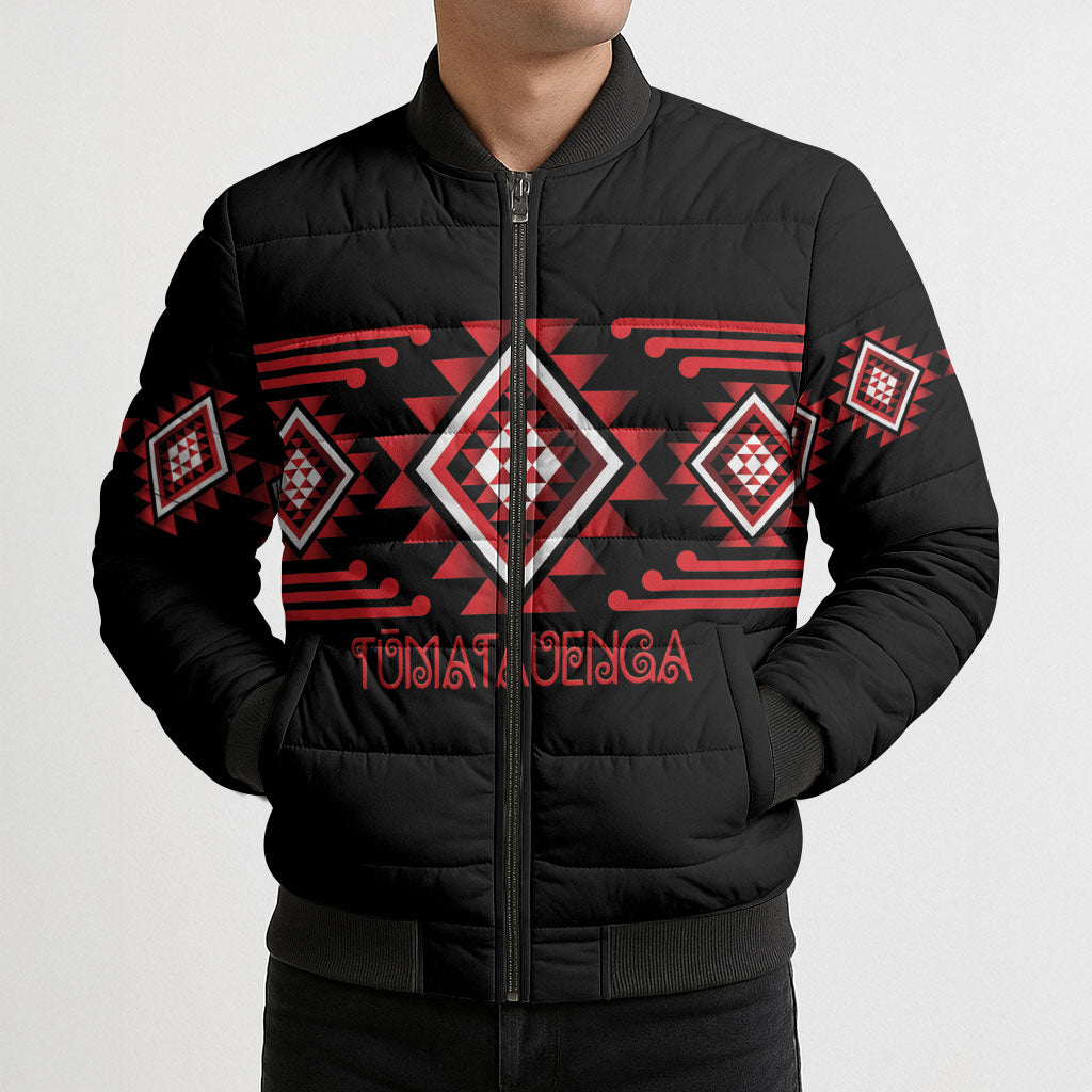 Aotearoa Atua Tumatauenga Personalised Bomber Puffer Jacket Maori God Of War Taniko Motifs LT14 - Polynesian Pride