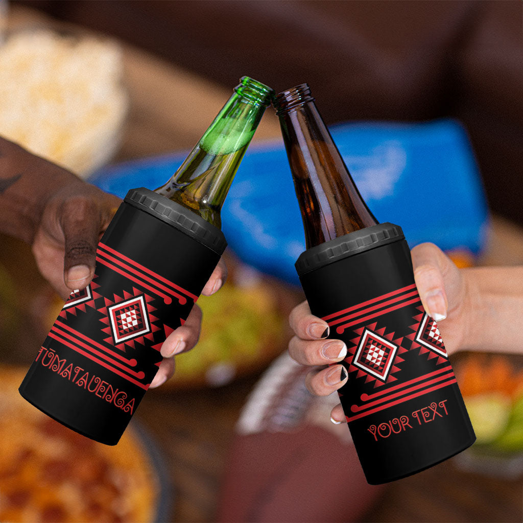 Aotearoa Atua Tumatauenga Personalised 4 in 1 Can Cooler Tumbler Maori God Of War Taniko Motifs LT14 - Polynesian Pride