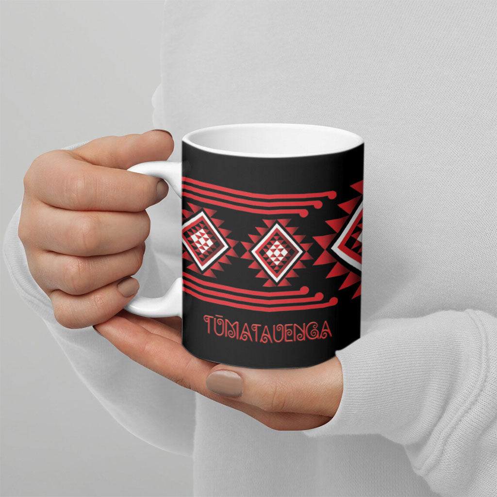 Aotearoa Atua Tumatauenga Personalised Ceramic Mug Maori God Of War Taniko Motifs LT14 - Polynesian Pride