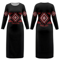 Aotearoa Atua Tumatauenga Personalised Couples Matching Long Sleeve Bodycon Dress and Hawaiian Shirt Maori God Of War Taniko Motifs LT14 - Polynesian Pride