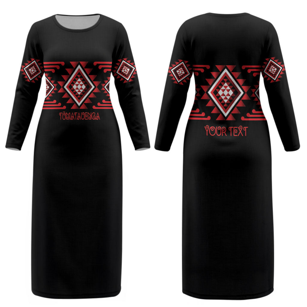 Aotearoa Atua Tumatauenga Personalised Couples Matching Long Sleeve Bodycon Dress and Long Sleeve Button Shirt Maori God Of War Taniko Motifs LT14 - Polynesian Pride