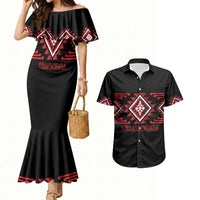 Aotearoa Atua Tumatauenga Personalised Couples Matching Mermaid Dress and Hawaiian Shirt Maori God Of War Taniko Motifs LT14 Red - Polynesian Pride