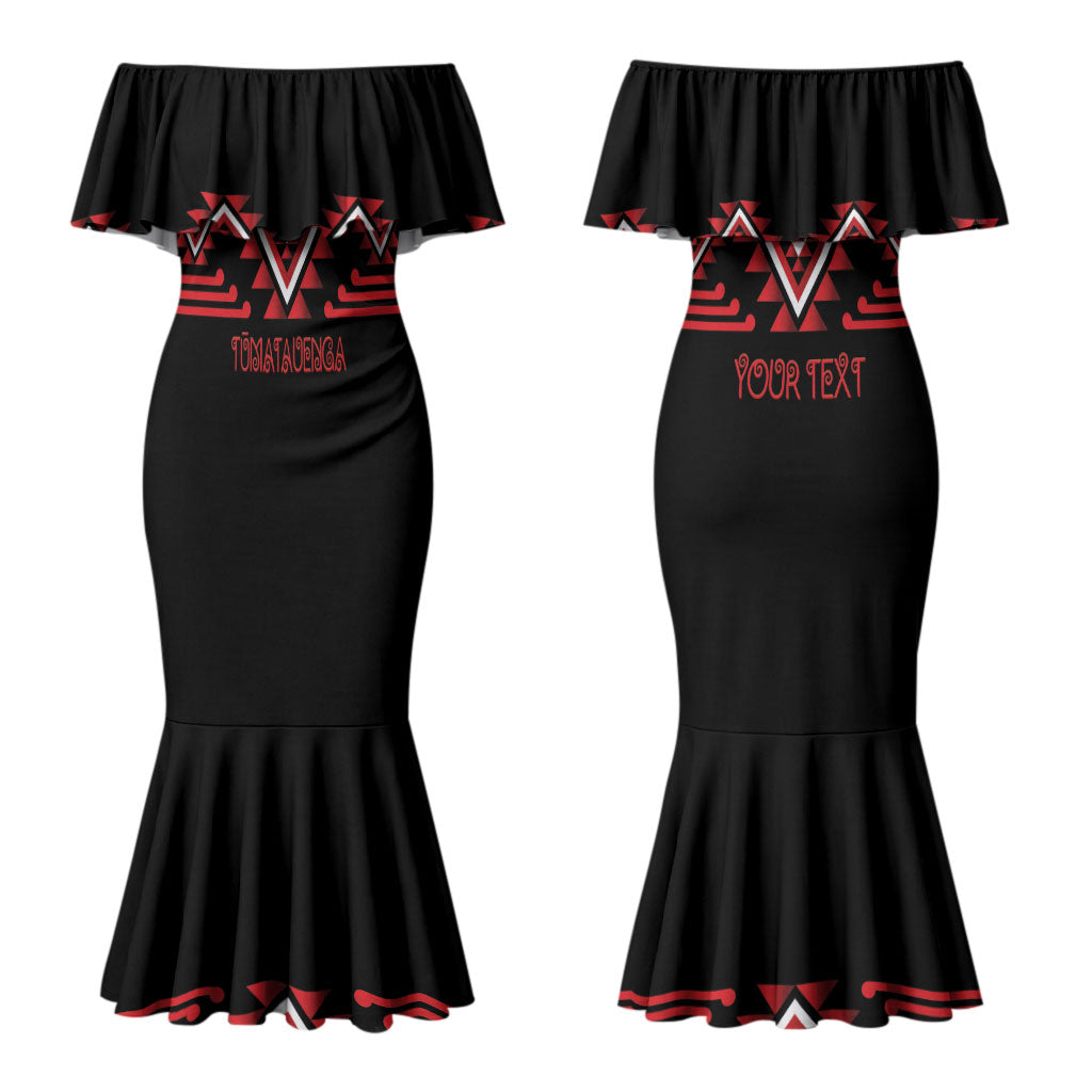 Aotearoa Atua Tumatauenga Personalised Couples Matching Mermaid Dress and Long Sleeve Button Shirt Maori God Of War Taniko Motifs LT14 - Polynesian Pride