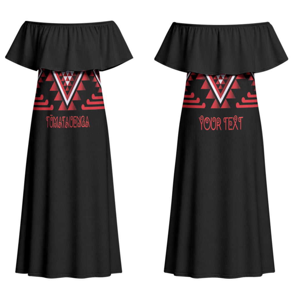 Aotearoa Atua Tumatauenga Personalised Couples Matching Off Shoulder Maxi Dress and Long Sleeve Button Shirt Maori God Of War Taniko Motifs LT14 - Polynesian Pride