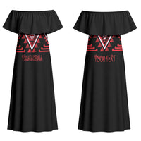 Aotearoa Atua Tumatauenga Personalised Couples Matching Off Shoulder Maxi Dress and Long Sleeve Button Shirt Maori God Of War Taniko Motifs LT14 - Polynesian Pride