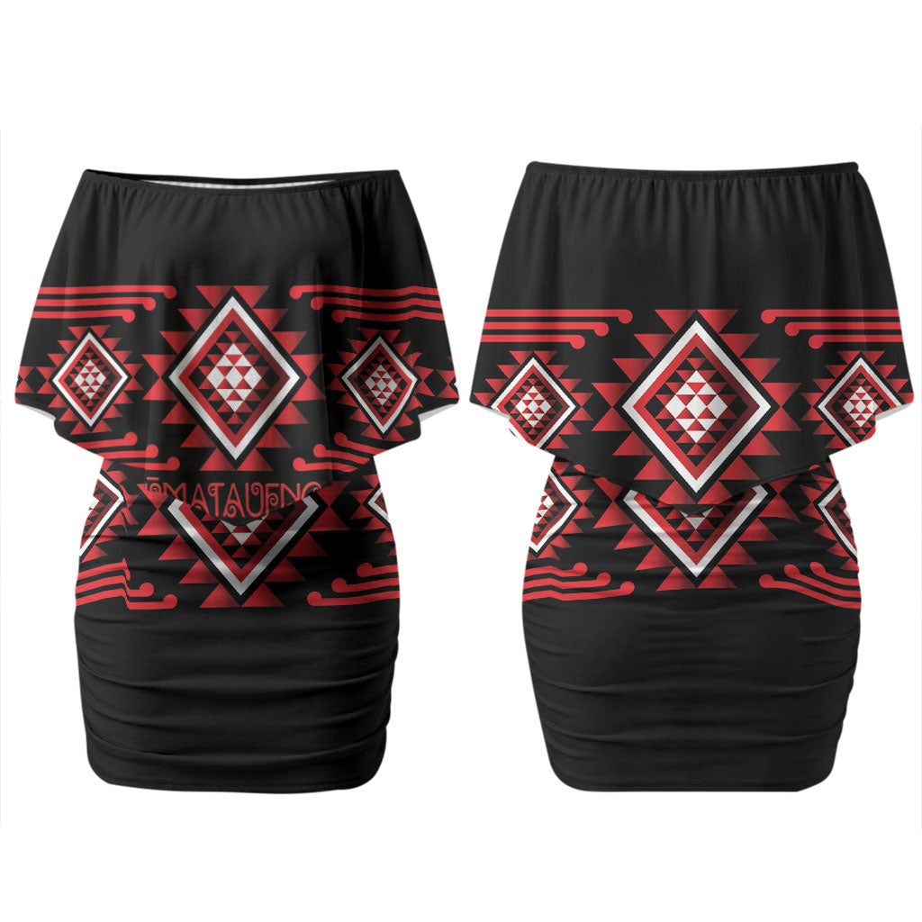 Aotearoa Atua Tumatauenga Personalised Couples Matching Off Shoulder Short Dress and Hawaiian Shirt Maori God Of War Taniko Motifs LT14 - Polynesian Pride