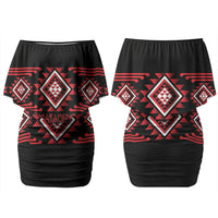 Aotearoa Atua Tumatauenga Personalised Couples Matching Off Shoulder Short Dress and Long Sleeve Button Shirt Maori God Of War Taniko Motifs LT14 - Polynesian Pride