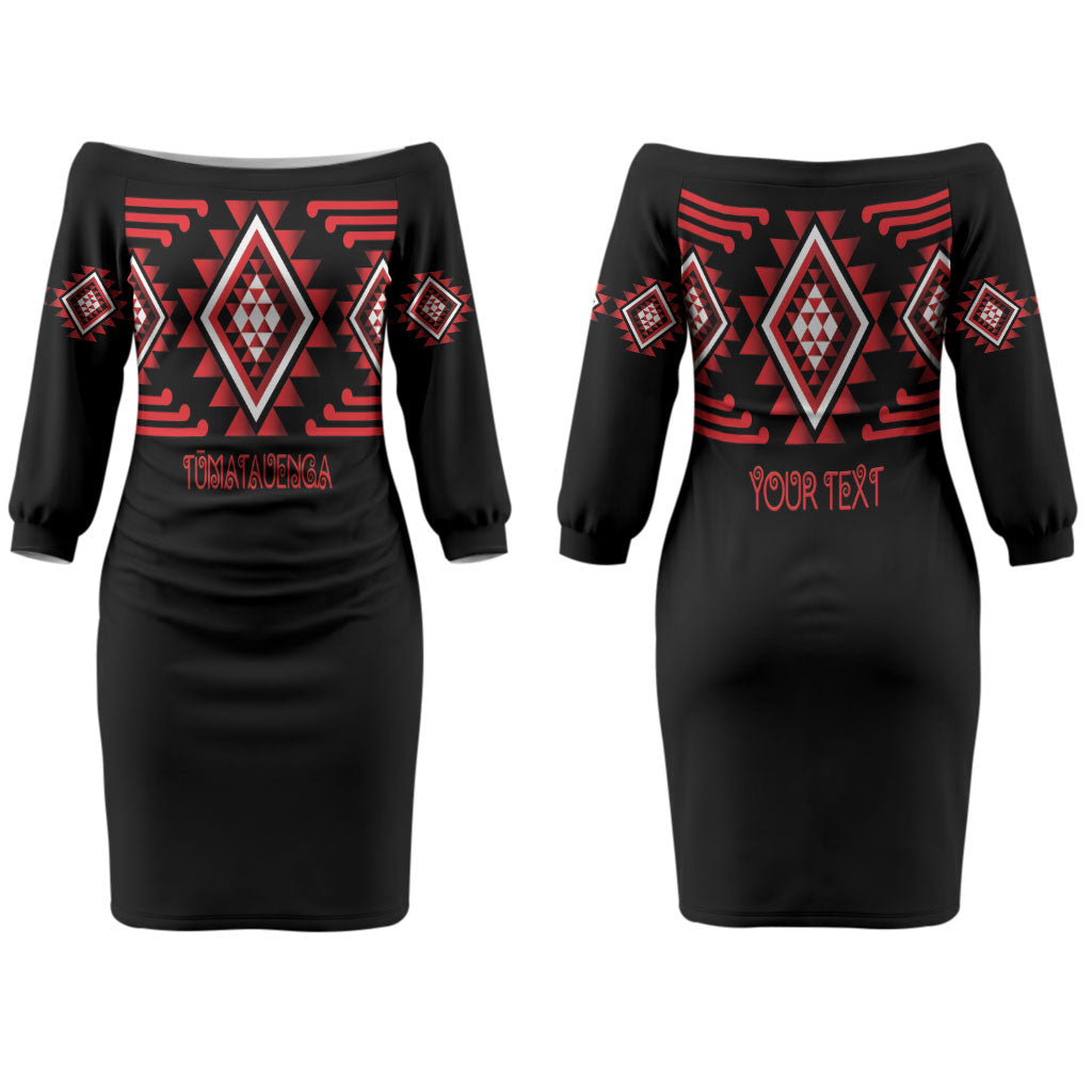 Aotearoa Atua Tumatauenga Personalised Couples Matching Off The Shoulder Long Sleeve Dress and Hawaiian Shirt Maori God Of War Taniko Motifs LT14 - Polynesian Pride