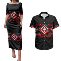 Aotearoa Atua Tumatauenga Personalised Couples Matching Puletasi and Hawaiian Shirt Maori God Of War Taniko Motifs LT14 Red - Polynesian Pride