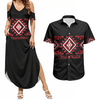Aotearoa Atua Tumatauenga Personalised Couples Matching Summer Maxi Dress and Hawaiian Shirt Maori God Of War Taniko Motifs LT14 Red - Polynesian Pride