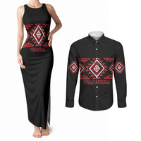 Aotearoa Atua Tumatauenga Personalised Couples Matching Tank Maxi Dress and Long Sleeve Button Shirt Maori God Of War Taniko Motifs LT14 Red - Polynesian Pride