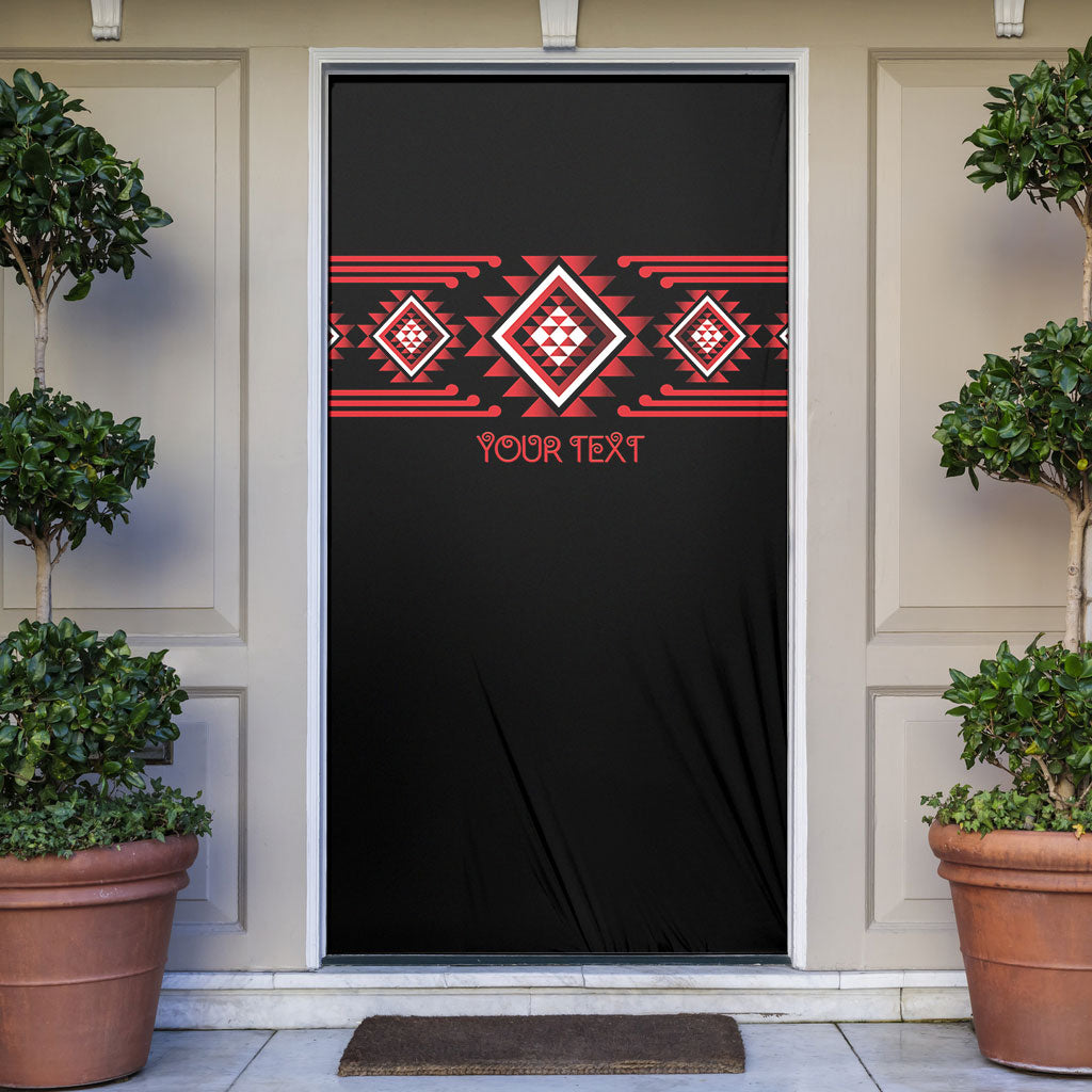 Aotearoa Atua Tumatauenga Personalised Door Cover Maori God Of War Taniko Motifs LT14 Red - Polynesian Pride