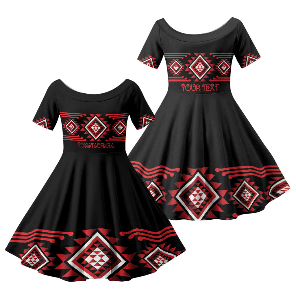 Aotearoa Atua Tumatauenga Personalised Family Matching Long Sleeve Bodycon Dress and Hawaiian Shirt Maori God Of War Taniko Motifs LT14 Daughter's Dress Red - Polynesian Pride