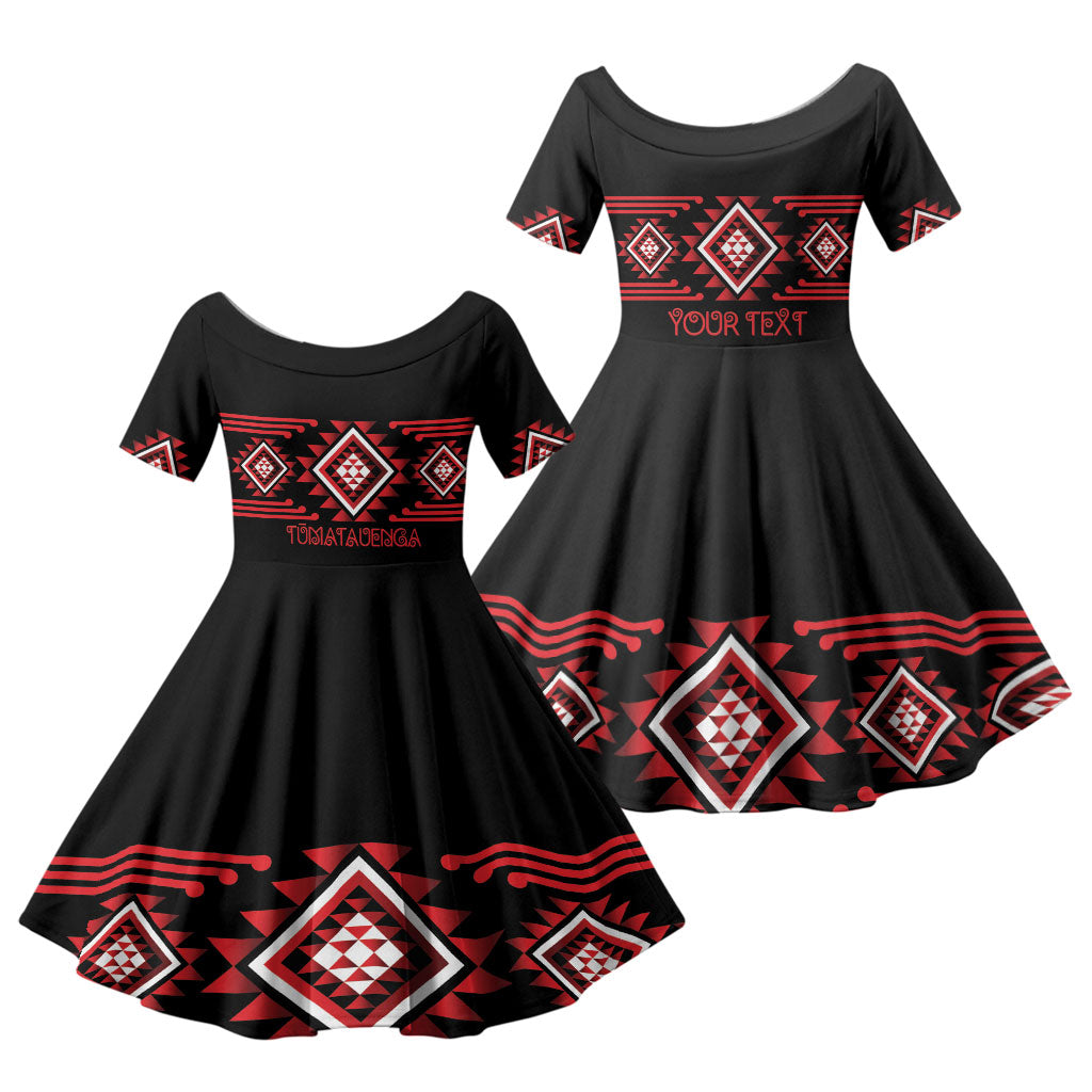 Aotearoa Atua Tumatauenga Personalised Family Matching Mermaid Dress and Hawaiian Shirt Maori God Of War Taniko Motifs LT14 Daughter's Dress Red - Polynesian Pride