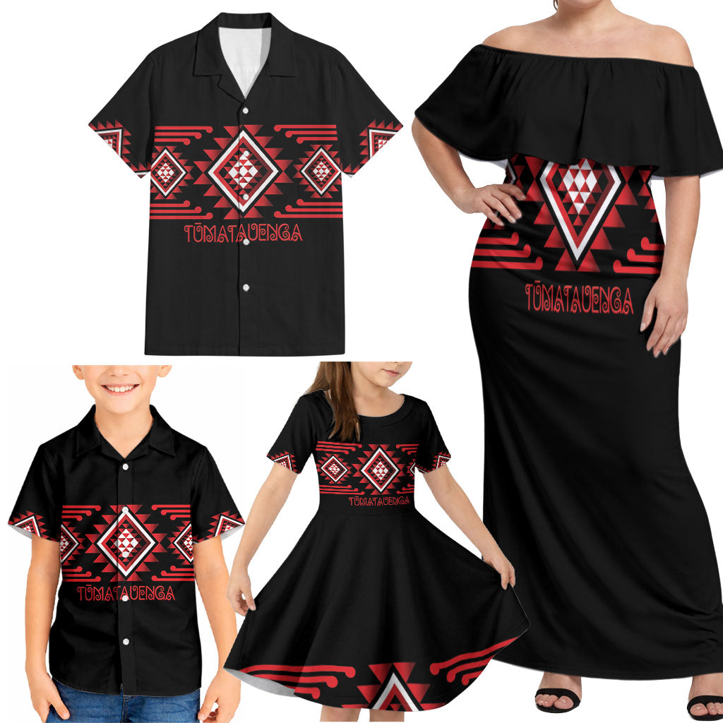 Aotearoa Atua Tumatauenga Personalised Family Matching Off Shoulder Maxi Dress and Hawaiian Shirt Maori God Of War Taniko Motifs LT14 - Polynesian Pride