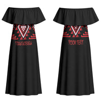 Aotearoa Atua Tumatauenga Personalised Family Matching Off Shoulder Maxi Dress and Hawaiian Shirt Maori God Of War Taniko Motifs LT14 Mom's Dress Red - Polynesian Pride