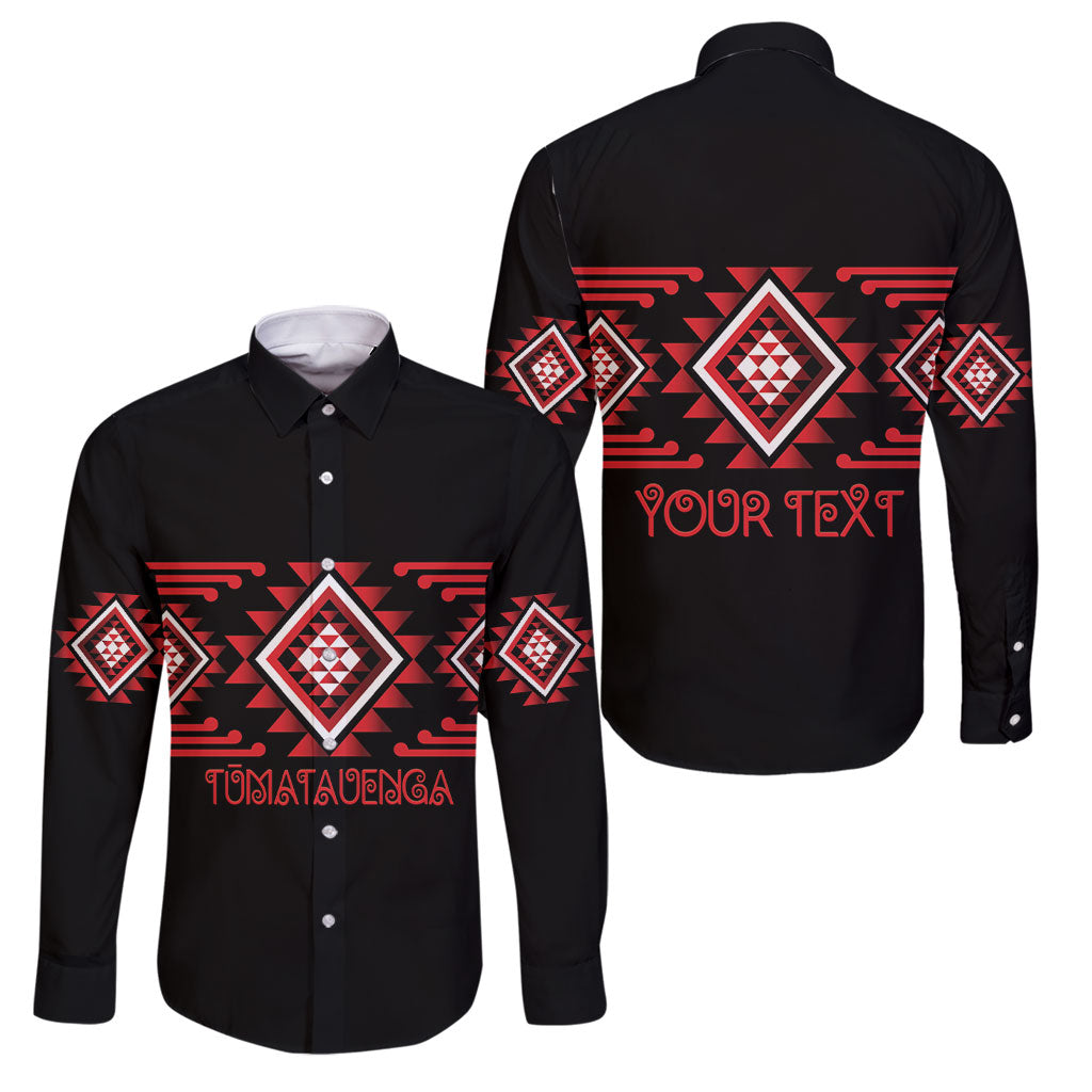 Aotearoa Atua Tumatauenga Personalised Family Matching Off Shoulder Short Dress and Hawaiian Shirt Maori God Of War Taniko Motifs LT14 Dad's Shirt - Long Sleeve Red - Polynesian Pride