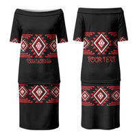 Aotearoa Atua Tumatauenga Personalised Family Matching Puletasi and Hawaiian Shirt Maori God Of War Taniko Motifs LT14 Mom's Dress Red - Polynesian Pride