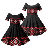 Aotearoa Atua Tumatauenga Personalised Family Matching Puletasi and Hawaiian Shirt Maori God Of War Taniko Motifs LT14 Daughter's Dress Red - Polynesian Pride