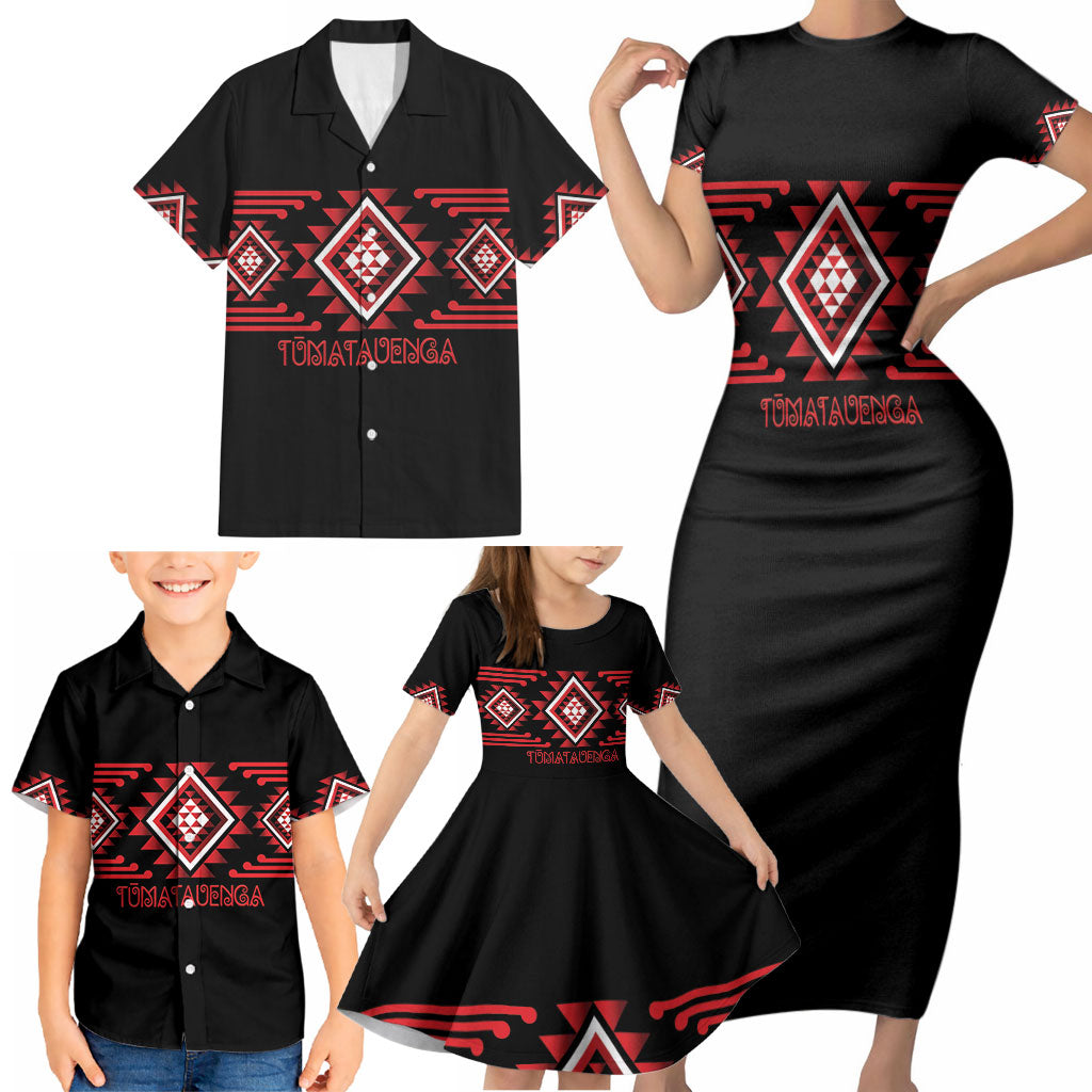 Aotearoa Atua Tumatauenga Personalised Family Matching Short Sleeve Bodycon Dress and Hawaiian Shirt Maori God Of War Taniko Motifs LT14 - Polynesian Pride
