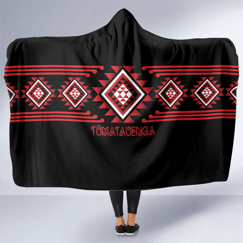 Aotearoa Atua Tumatauenga Hooded Blanket Maori God Of War Taniko Motifs LT14 One Size Red - Polynesian Pride