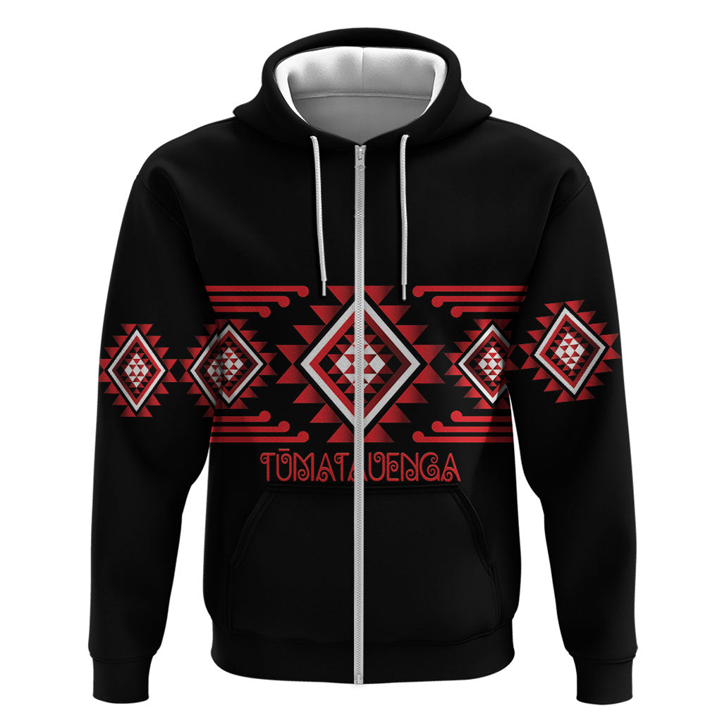 Aotearoa Atua Tumatauenga Personalised Hoodie Maori God Of War Taniko Motifs LT14 Zip Hoodie Red - Polynesian Pride