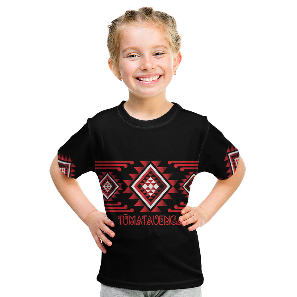Aotearoa Atua Tumatauenga Personalised Kid T Shirt Maori God Of War Taniko Motifs