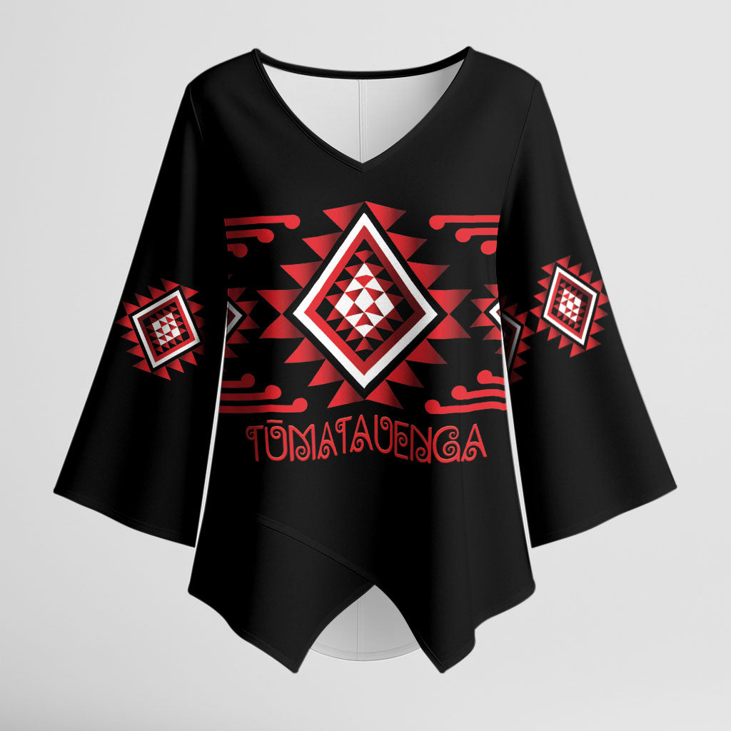 Aotearoa Atua Tumatauenga Personalised Kimono Sleeve Blouse Maori God Of War Taniko Motifs LT14 Female Red - Polynesian Pride