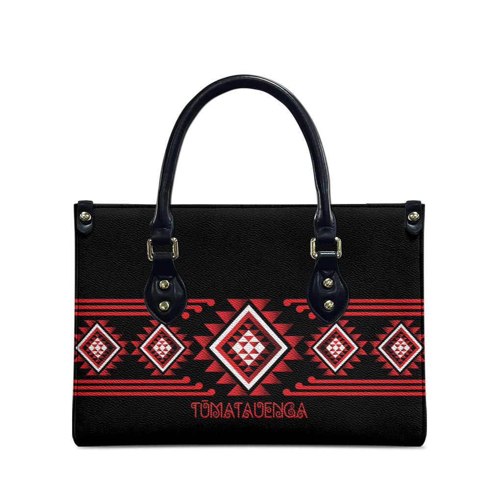 Aotearoa Atua Tumatauenga Leather Bag Maori God Of War Taniko Motifs LT14 - Polynesian Pride