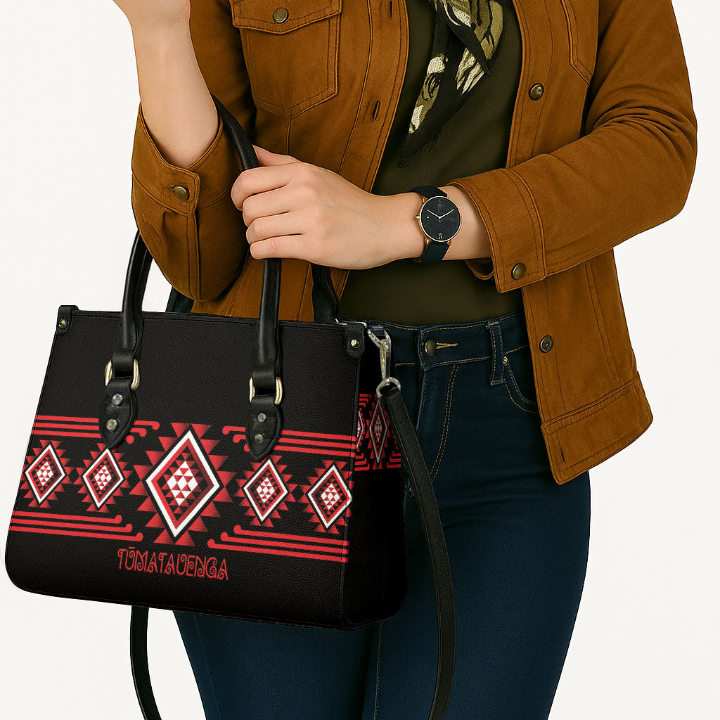 Aotearoa Atua Tumatauenga Leather Bag Maori God Of War Taniko Motifs LT14 - Polynesian Pride