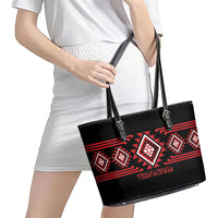 Aotearoa Atua Tumatauenga Leather Tote Bag Maori God Of War Taniko Motifs LT14 - Polynesian Pride