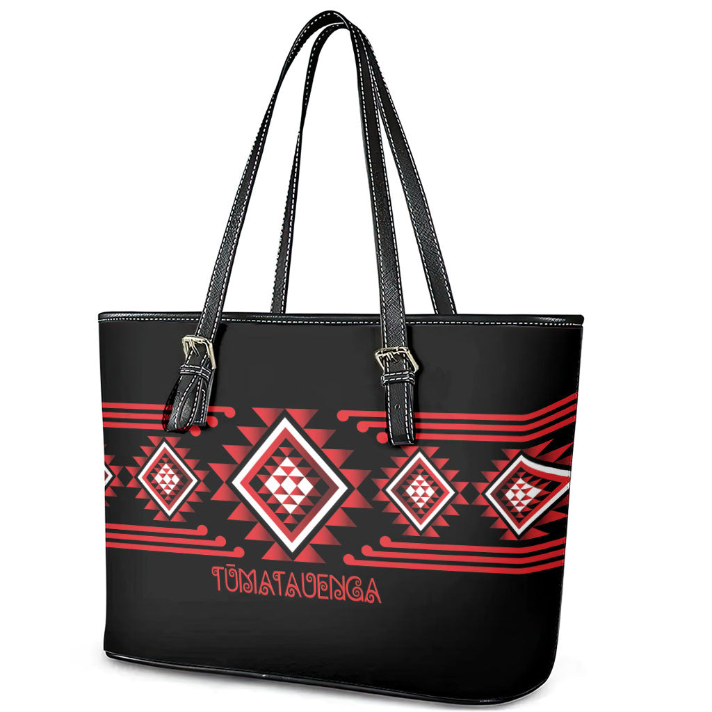 Aotearoa Atua Tumatauenga Leather Tote Bag Maori God Of War Taniko Motifs LT14 - Polynesian Pride