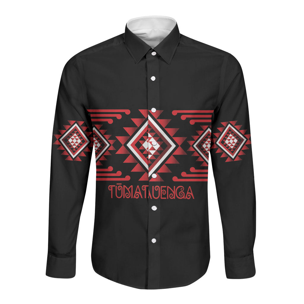 Aotearoa Atua Tumatauenga Personalised Long Sleeve Button Shirt Maori God Of War Taniko Motifs