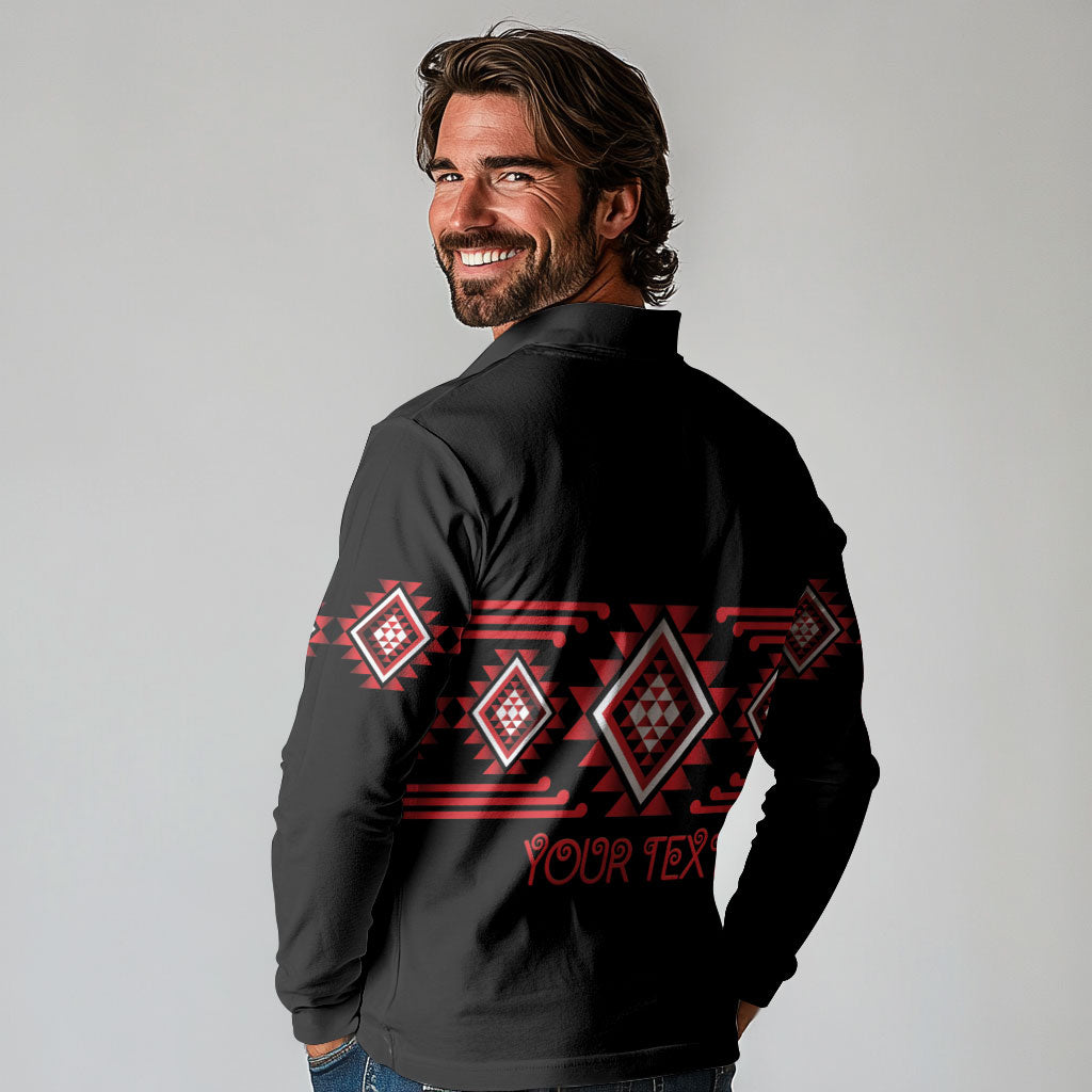 Aotearoa Atua Tumatauenga Personalised Long Sleeve Polo Shirt Maori God Of War Taniko Motifs LT14 - Polynesian Pride