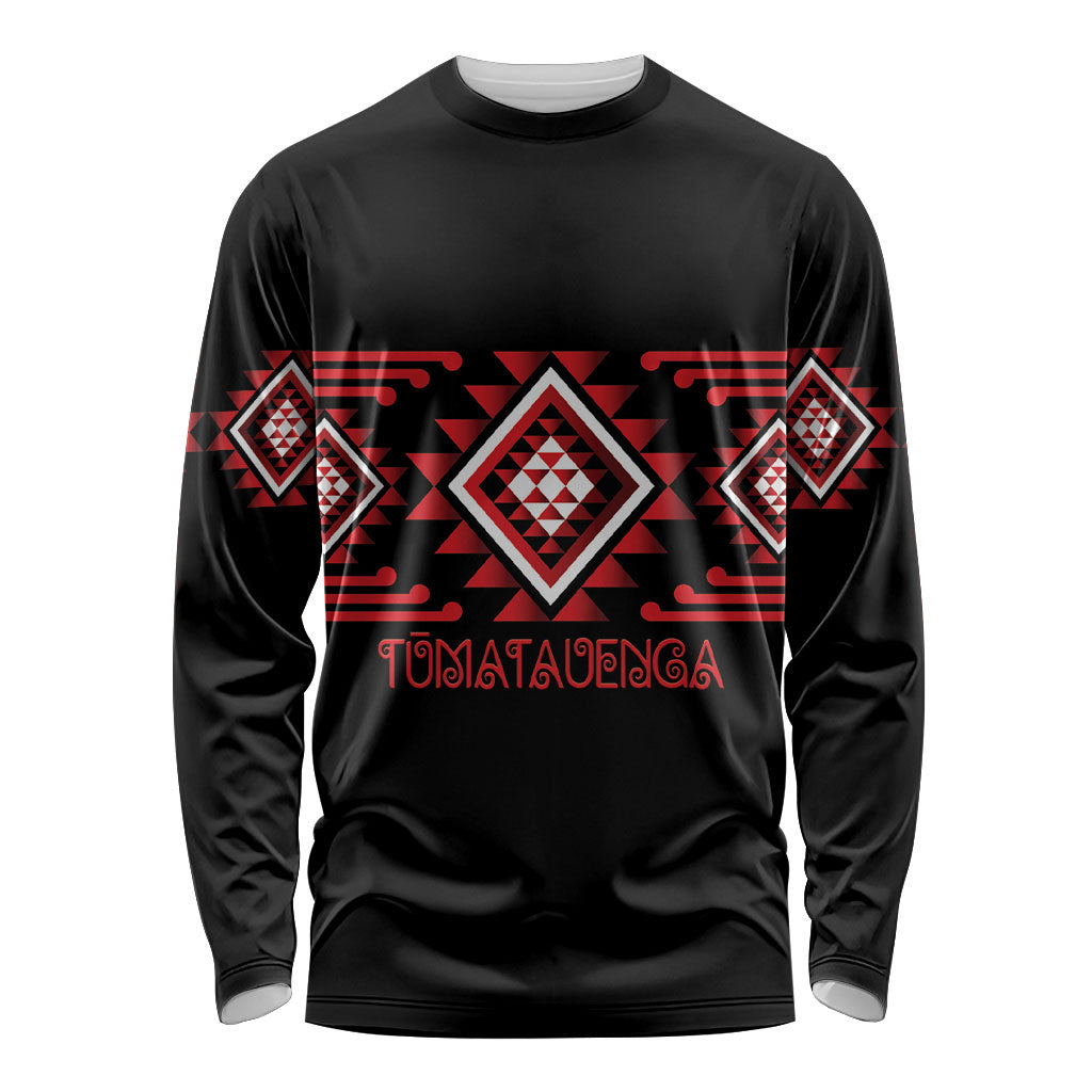 Aotearoa Atua Tumatauenga Personalised Long Sleeve Shirt Maori God Of War Taniko Motifs LT14 Unisex Red - Polynesian Pride