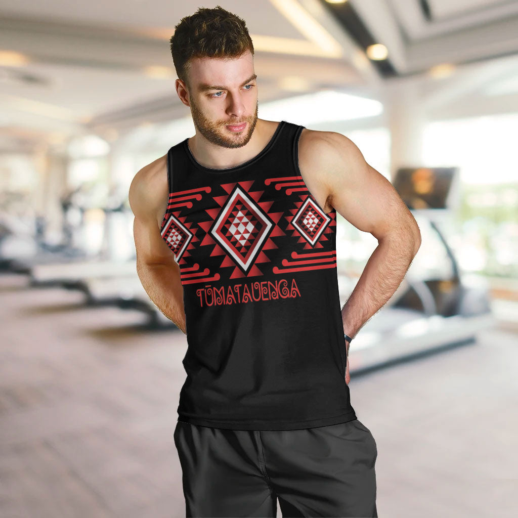 Aotearoa Atua Tumatauenga Personalised Men Tank Top Maori God Of War Taniko Motifs LT14 Red - Polynesian Pride