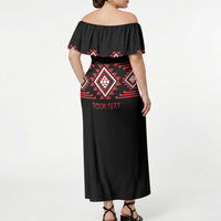 Aotearoa Atua Tumatauenga Personalised Off Shoulder Maxi Dress Maori God Of War Taniko Motifs LT14 - Polynesian Pride