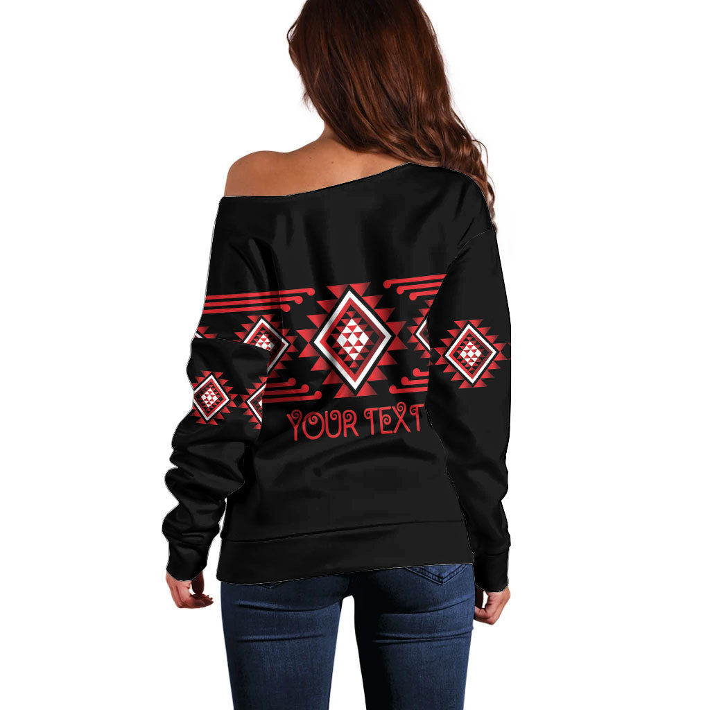 Aotearoa Atua Tumatauenga Personalised Off Shoulder Sweater Maori God Of War Taniko Motifs LT14 - Polynesian Pride