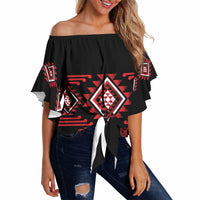 Aotearoa Atua Tumatauenga Personalised Off Shoulder Wrap Waist Top Maori God Of War Taniko Motifs LT14 Red - Polynesian Pride