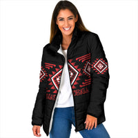 Aotearoa Atua Tumatauenga Personalised Padded Jacket Maori God Of War Taniko Motifs LT14 Women Red - Polynesian Pride