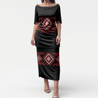 Aotearoa Atua Tumatauenga Personalised Puletasi Maori God Of War Taniko Motifs LT14 Long Dress Red - Polynesian Pride