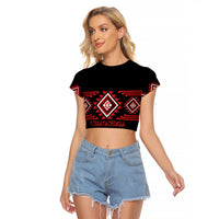 Aotearoa Atua Tumatauenga Personalised Raglan Cropped T Shirt Maori God Of War Taniko Motifs LT14 Female Red - Polynesian Pride