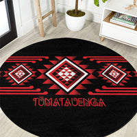 Aotearoa Atua Tumatauenga Round Carpet Maori God Of War Taniko Motifs LT14 Red - Polynesian Pride