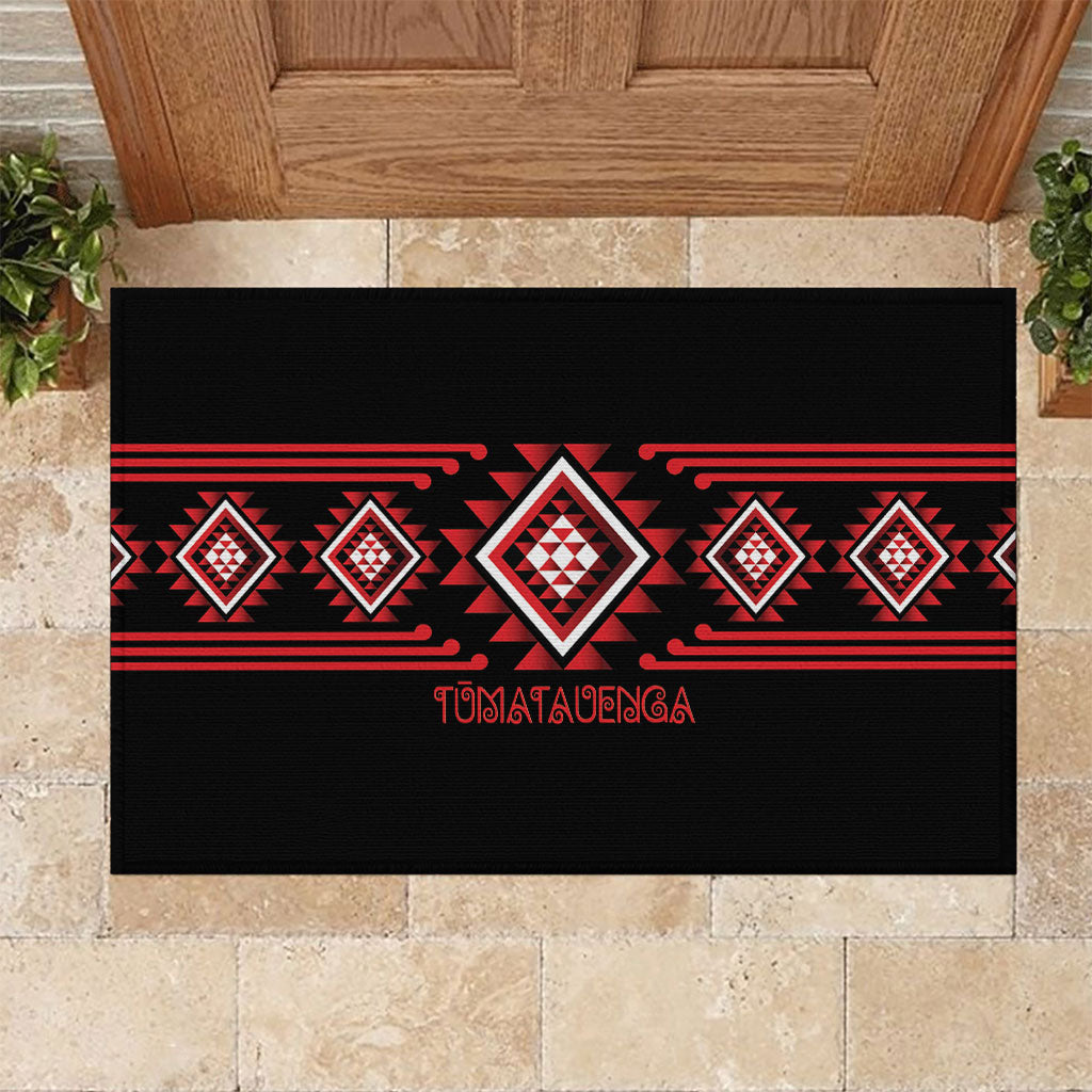 Aotearoa Atua Tumatauenga Rubber Doormat Maori God Of War Taniko Motifs LT14 Red - Polynesian Pride