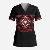 Aotearoa Atua Tumatauenga Personalised Scrub Top Maori God Of War Taniko Motifs LT14 Adult Red - Polynesian Pride