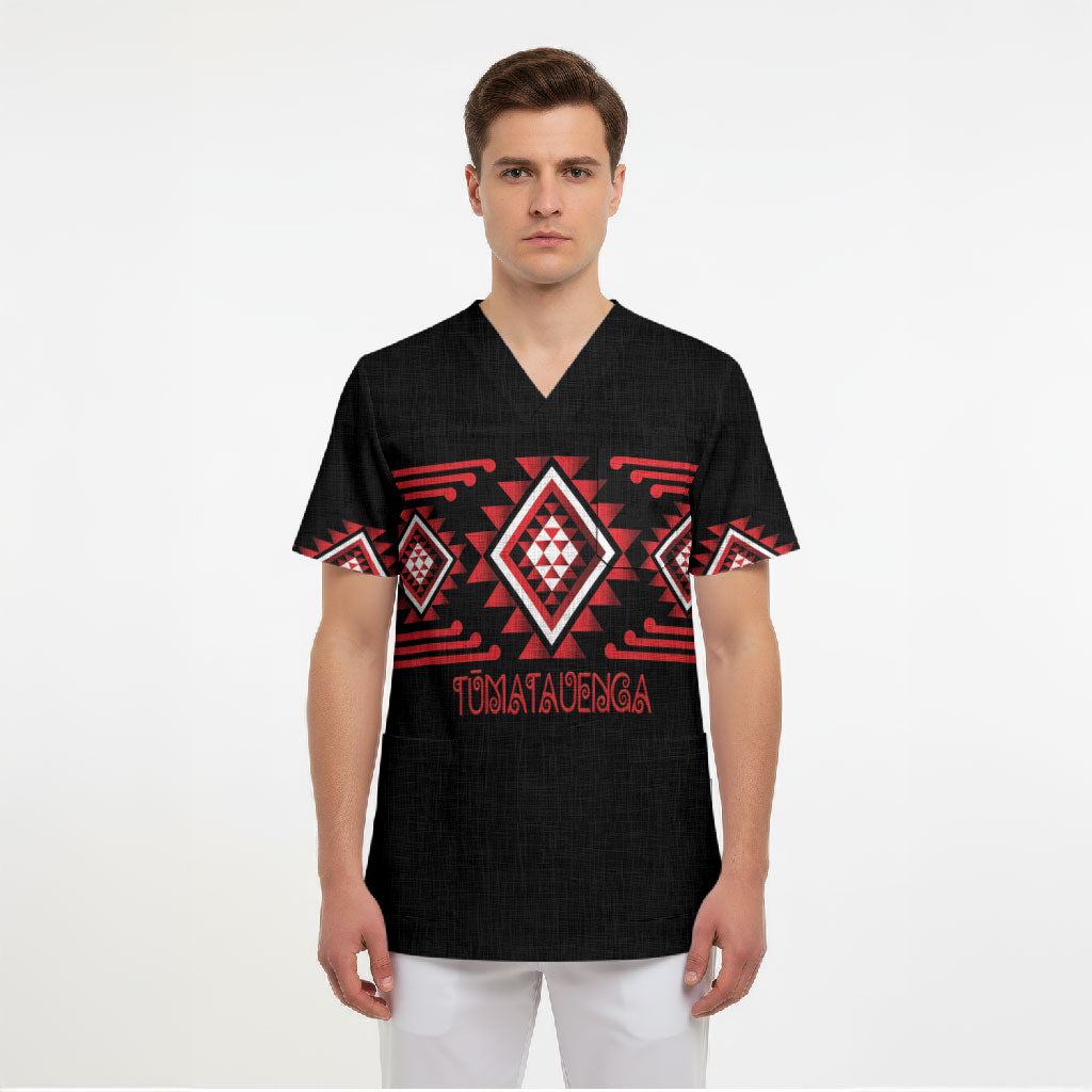 Aotearoa Atua Tumatauenga Personalised Scrub Top Maori God Of War Taniko Motifs LT14 - Polynesian Pride