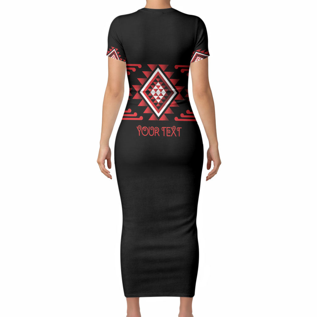 Aotearoa Atua Tumatauenga Personalised Short Sleeve Bodycon Dress Maori God Of War Taniko Motifs LT14 - Polynesian Pride