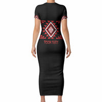 Aotearoa Atua Tumatauenga Personalised Short Sleeve Bodycon Dress Maori God Of War Taniko Motifs LT14 - Polynesian Pride